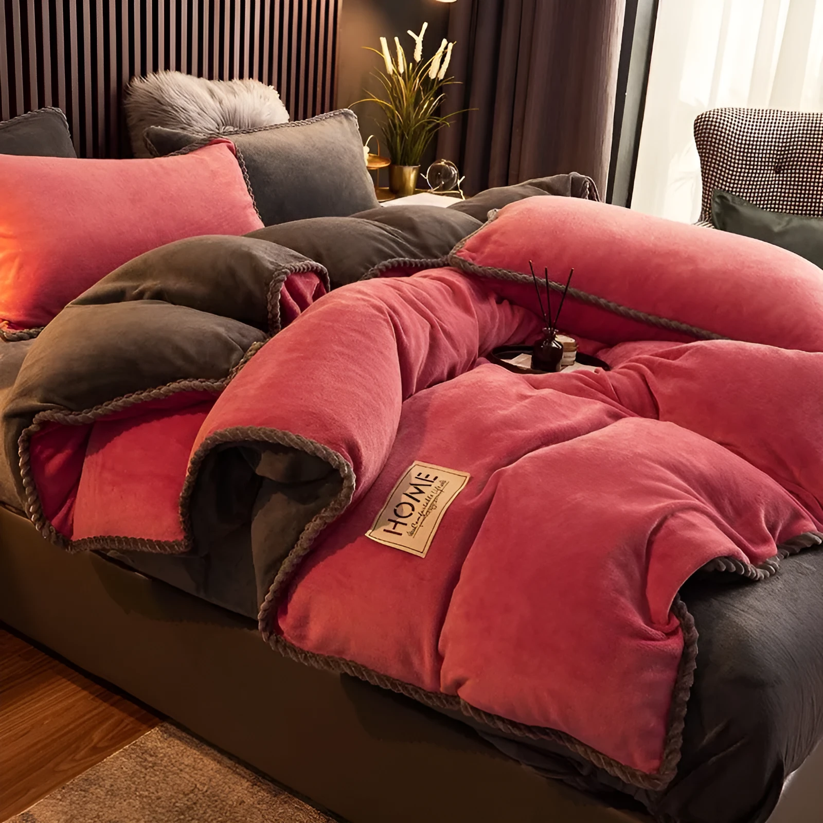 Coral fleece and velvet thick duvet cover in solid colour, polyester, twill weave, available in multiple sizes