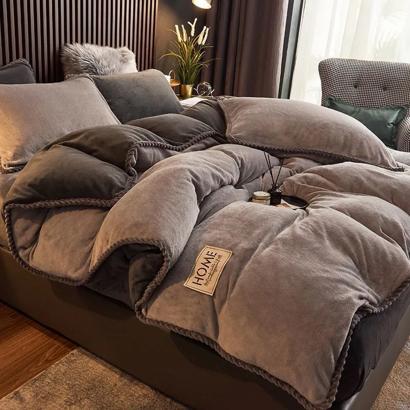 Coral fleece and velvet thick duvet cover in solid colour, polyester, twill weave, available in multiple sizes