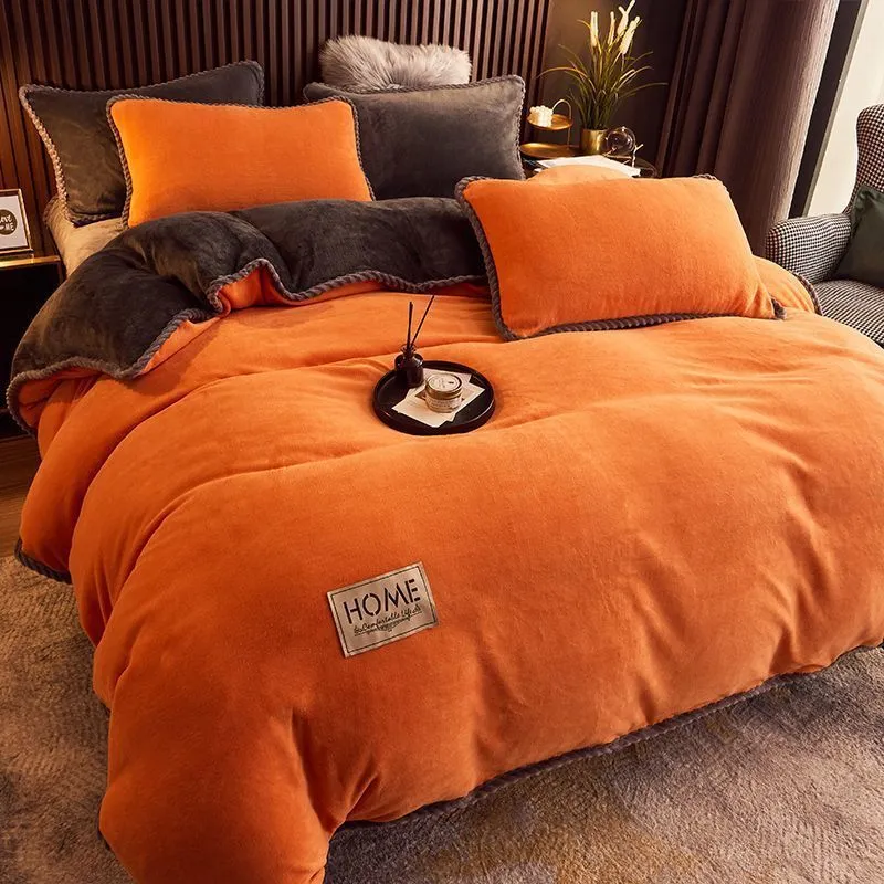 Coral fleece and velvet thick duvet cover in solid colour, polyester, twill weave, available in multiple sizes