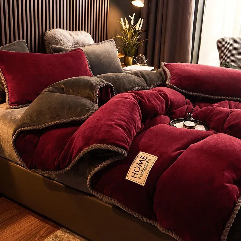 Coral fleece and velvet thick duvet cover in solid colour, polyester, twill weave, available in multiple sizes