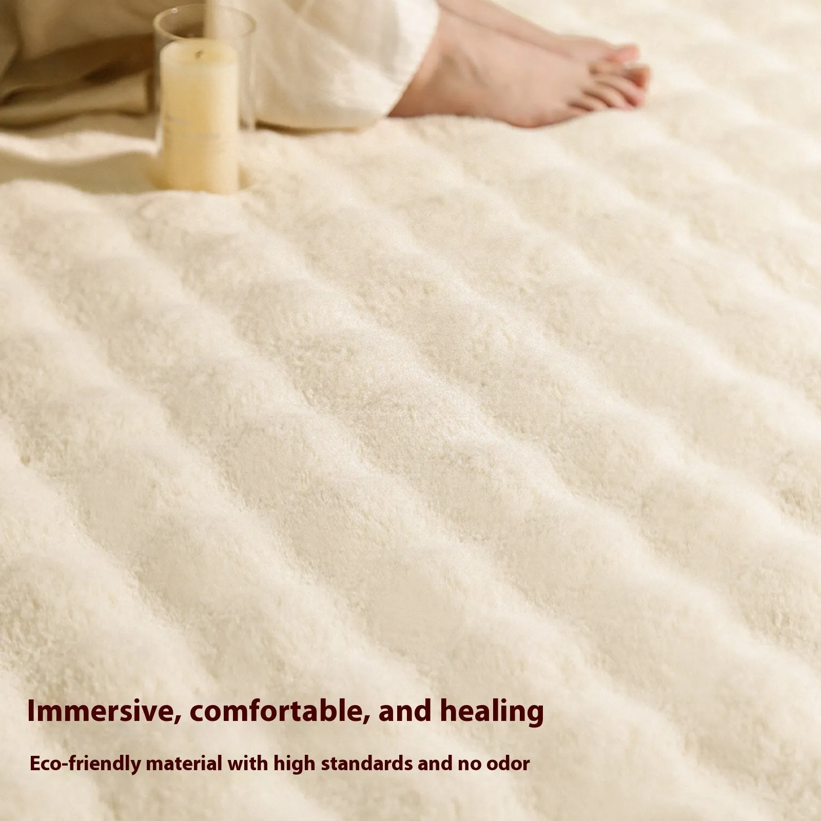 Solid colour imitation rabbit plush carpet in French cream style for living room, machine washable, 160x230cm