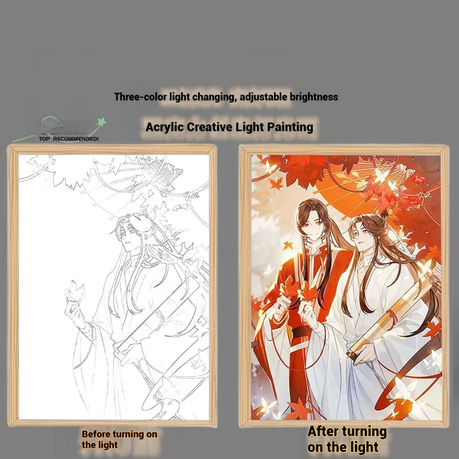 Solid wood framed decorative painting of Huacheng Xie Lian with USB light, 23x17cm size, vertical display