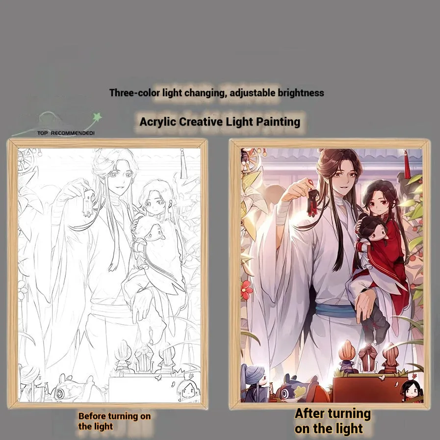 Solid wood framed decorative painting of Huacheng Xie Lian with USB light, 23x17cm size, vertical display