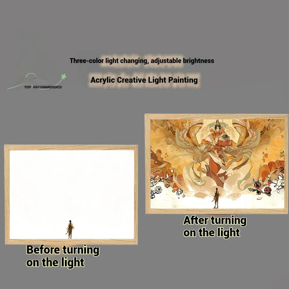 Solid wood framed decorative painting of Huacheng Xie Lian with USB light, 23x17cm size, vertical display