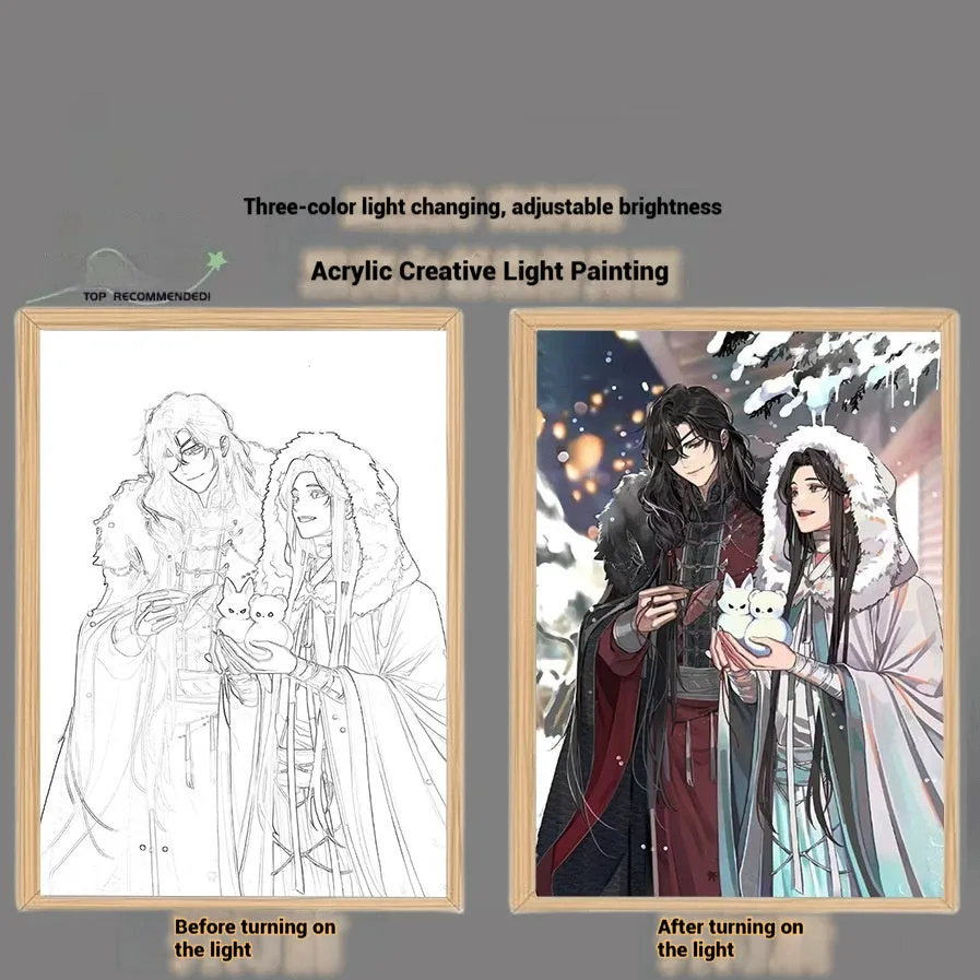 Solid wood framed decorative painting of Huacheng Xie Lian with USB light, 23x17cm size, vertical display