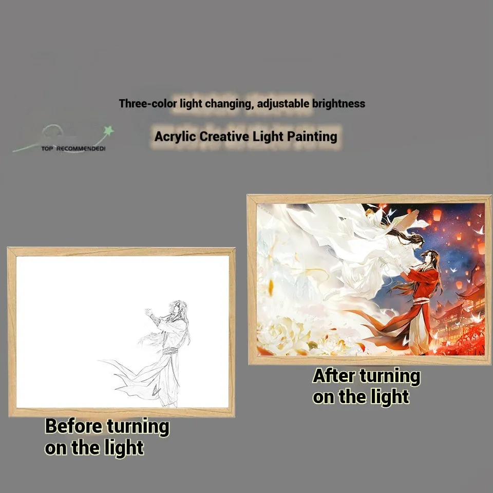 Solid wood framed decorative painting of Huacheng Xie Lian with USB light, 23x17cm size, vertical display
