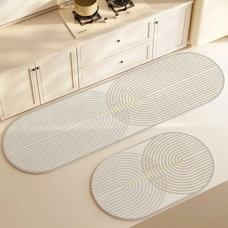 Oval diatom ooze kitchen floor mat with printed stripe pattern, available in multiple sizes and colours