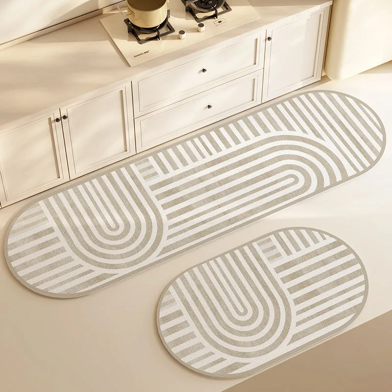 Oval diatom ooze kitchen floor mat with printed stripe pattern, available in multiple sizes and colours