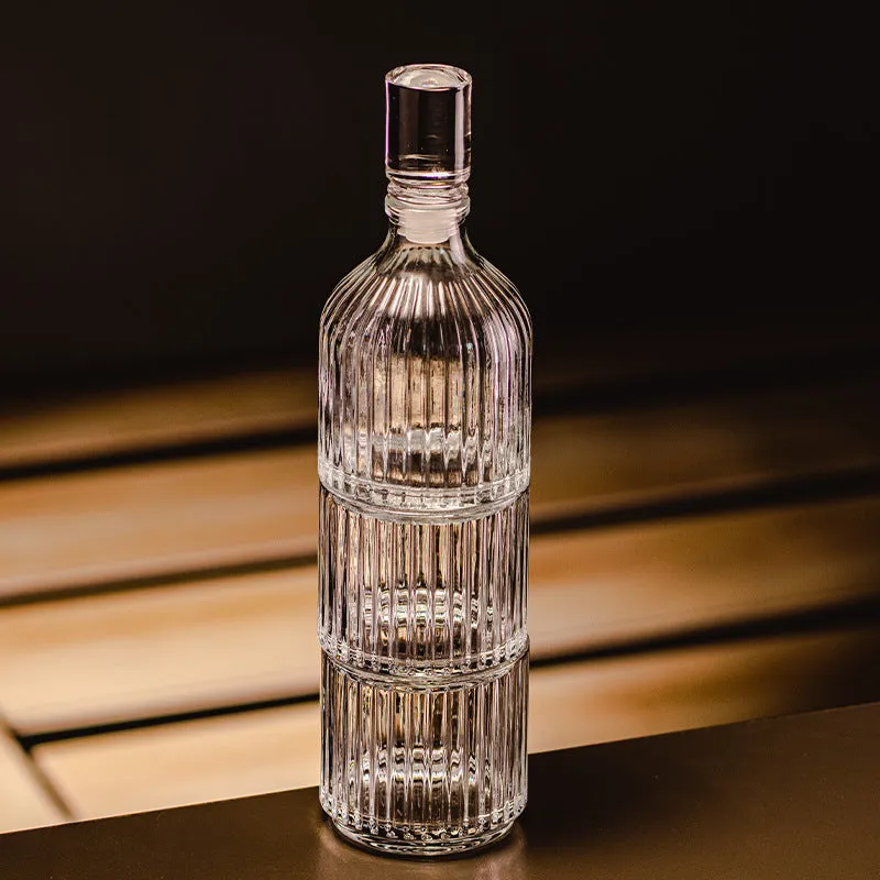 Clear glass whiskey wine set with striped and diamond pattern options on a table