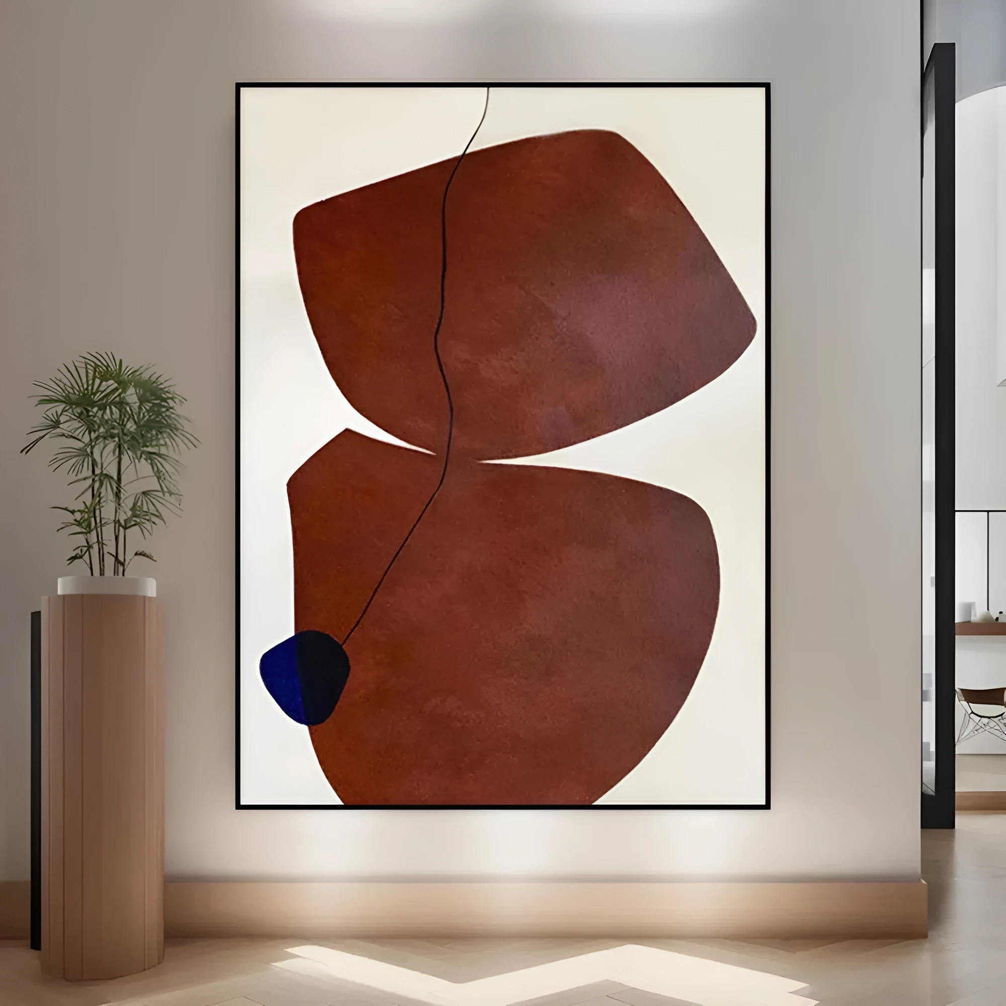 Hand-painted abstract wabi-sabi oil painting on canvas, unstretched and frameless, 60x90cm size, modern minimalist decor for living room