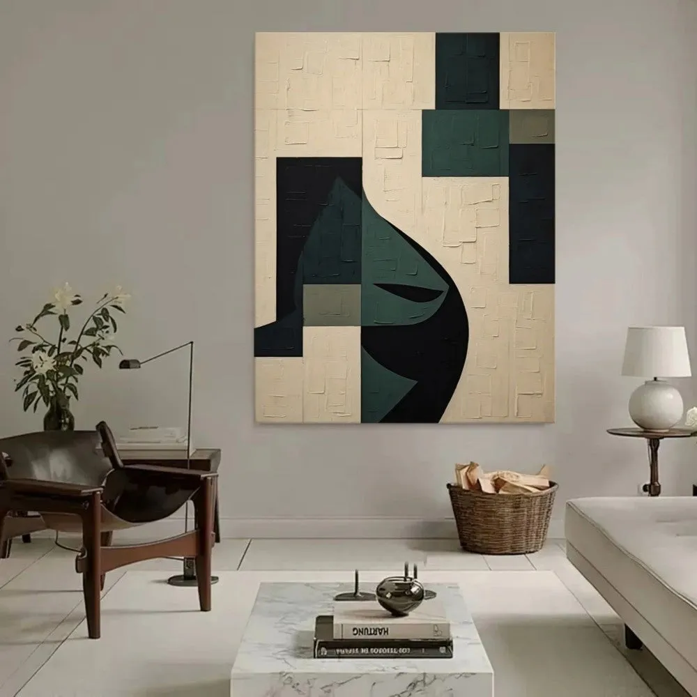 Handmade modern green abstract texture oil painting on canvas, rolled frameless wall art