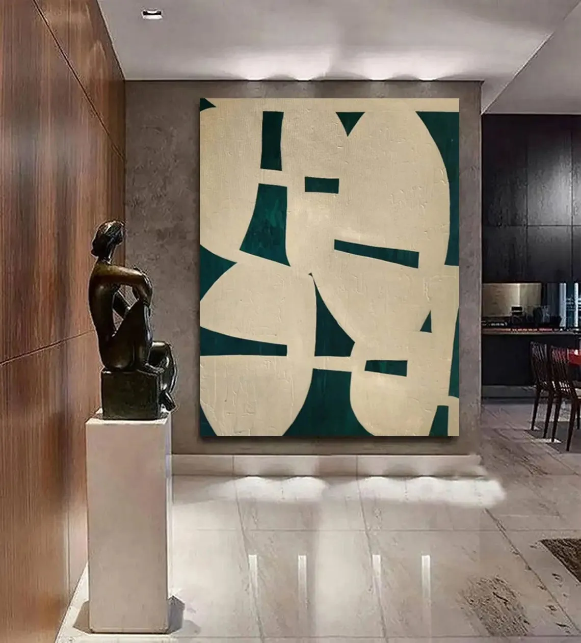 Handmade modern green abstract texture oil painting on canvas, rolled frameless wall art