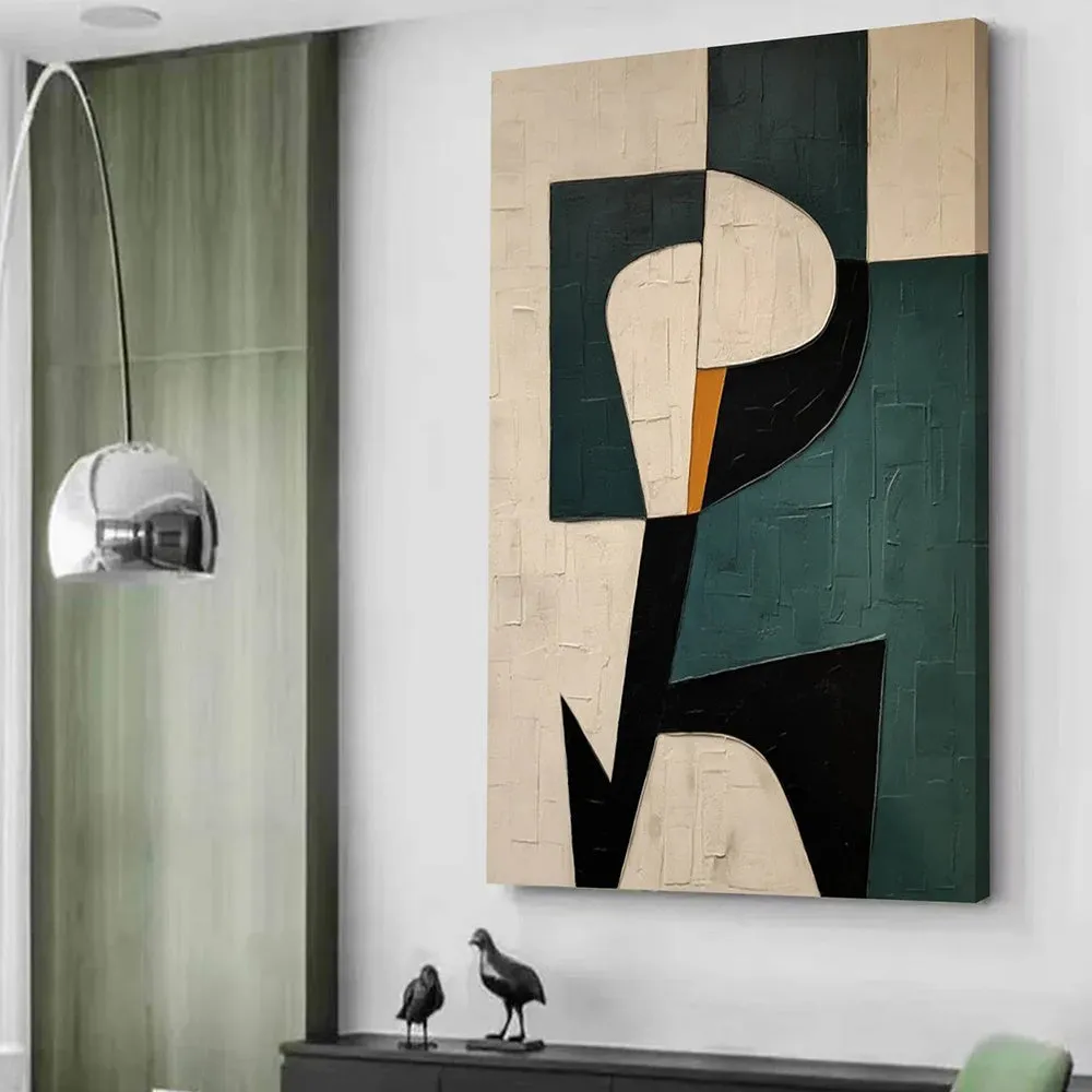 Handmade modern green abstract texture oil painting on canvas, rolled frameless wall art