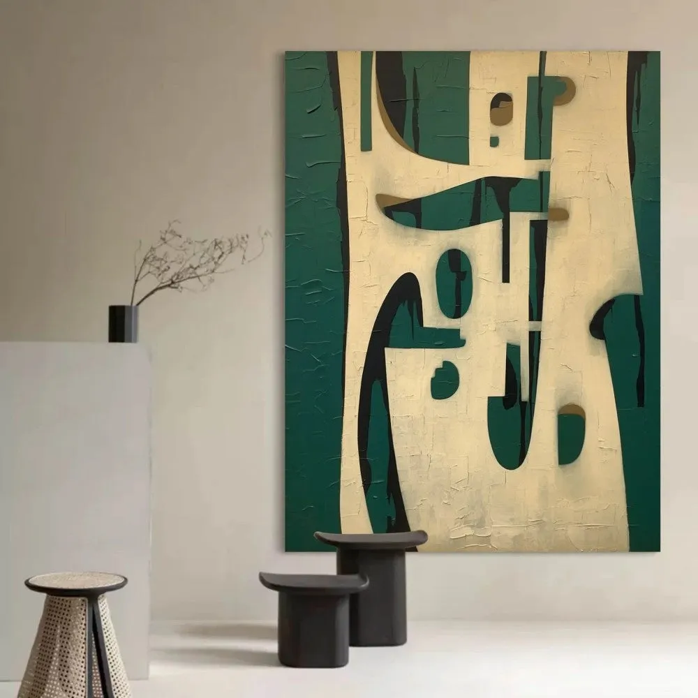 Handmade modern green abstract texture oil painting on canvas, rolled frameless wall art