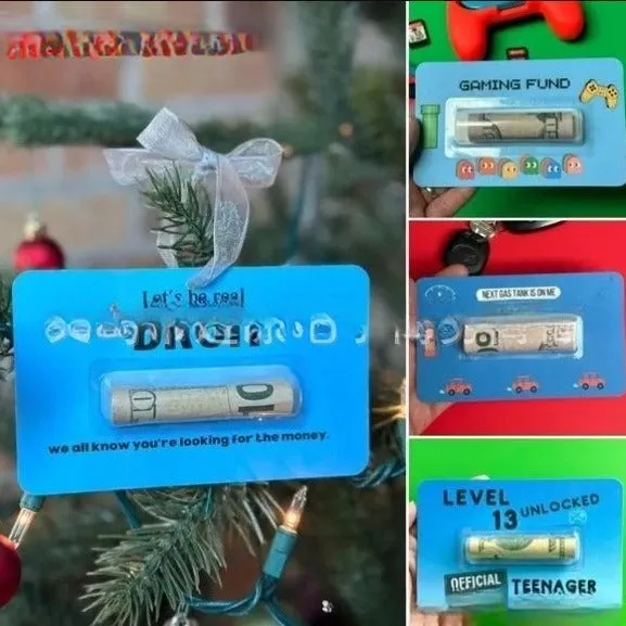 Christmas glass ornament greeting card with cash holder 13.5x8cm in multiple styles