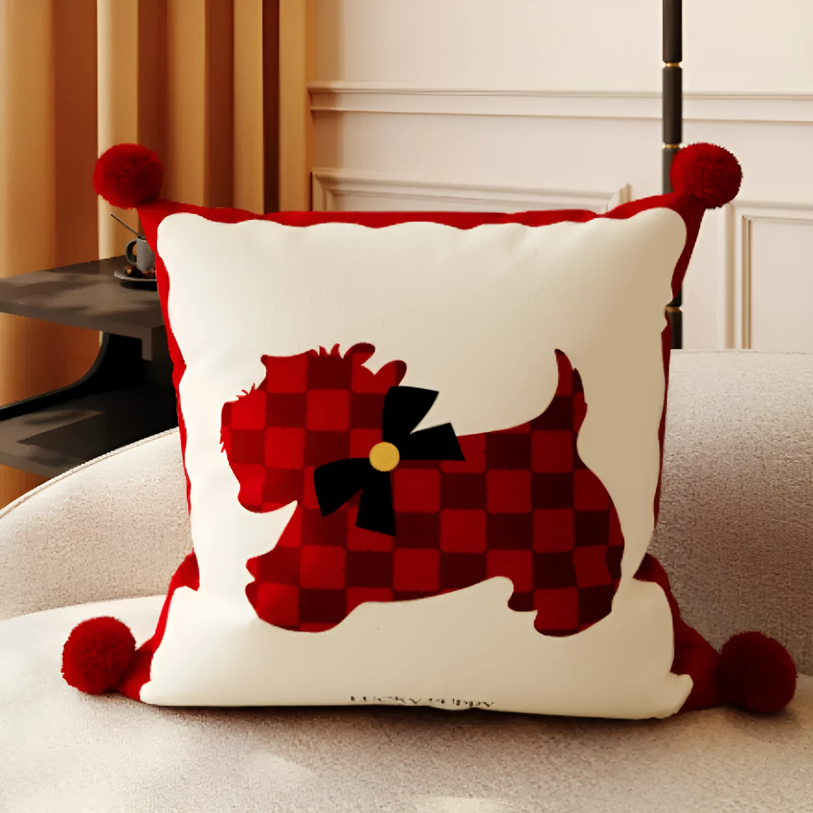 Square bedroom bedside cushion with Xi character pattern in red, 45x45cm size, decorative pillow