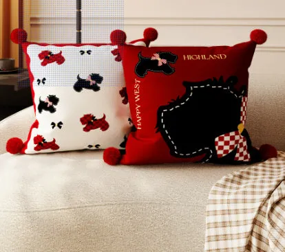 Square bedroom bedside cushion with Xi character pattern in red, 45x45cm size, decorative pillow