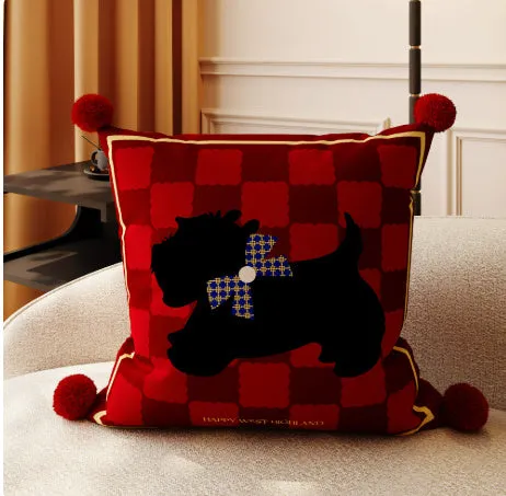 Square bedroom bedside cushion with Xi character pattern in red, 45x45cm size, decorative pillow