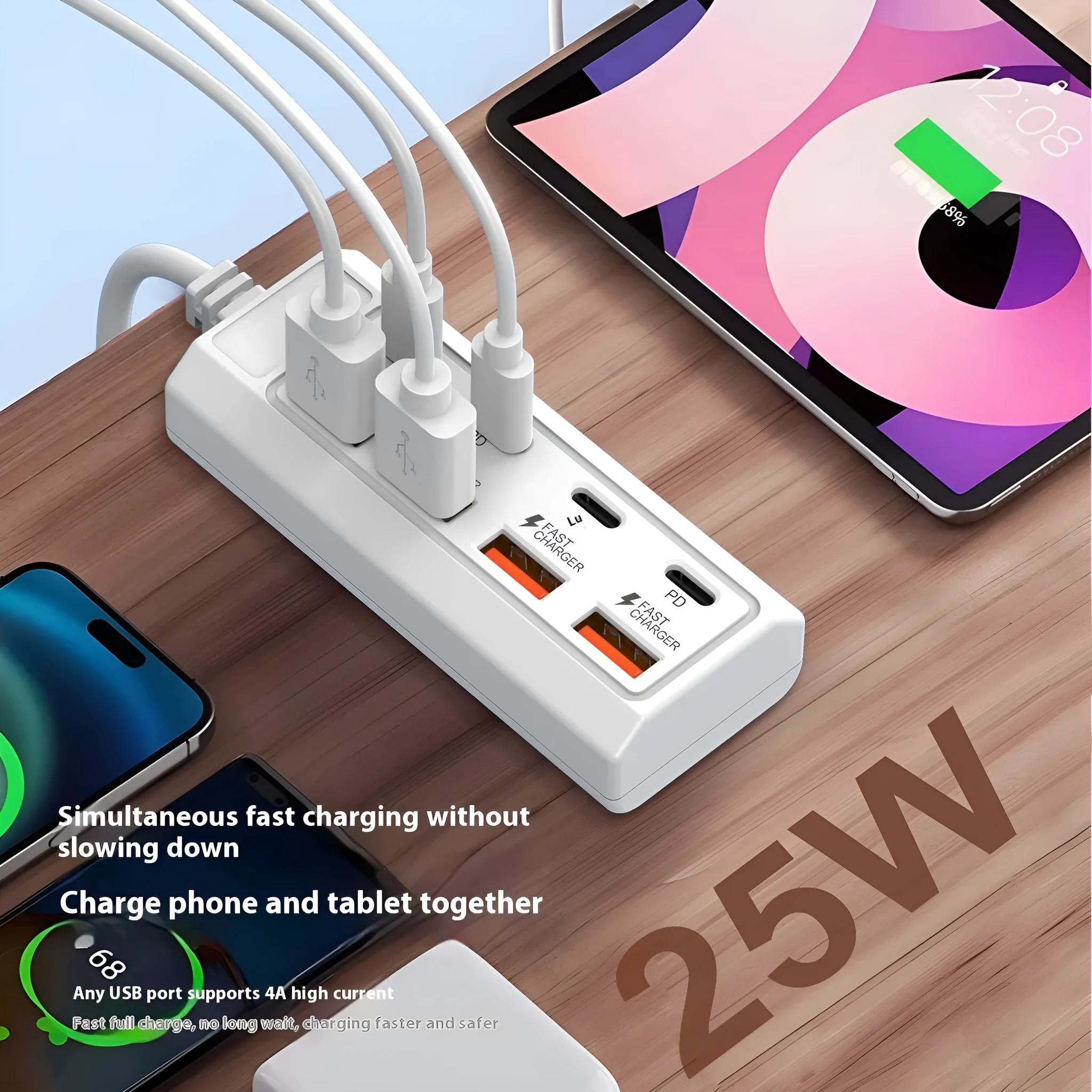 White plastic 8-in-1 Type-C PD fast charge multi-port docking station with 1-2m cable