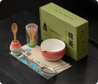 Guyun matcha eight-piece ceramic set including bowl, stand, spoon, strainer, sifter, mat, and Jiangshan shelf in Chinese style