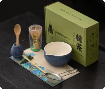 Guyun matcha eight-piece ceramic set including bowl, stand, spoon, strainer, sifter, mat, and Jiangshan shelf in Chinese style