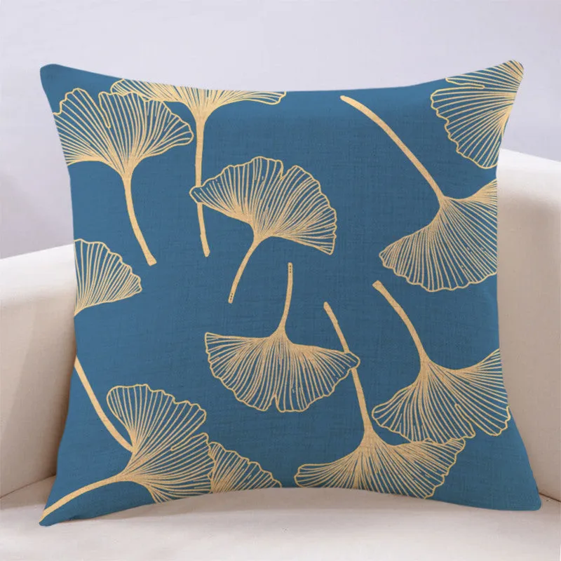 Ginkgo leaf printed square cushion cover on a sofa, available in multiple colours and sizes