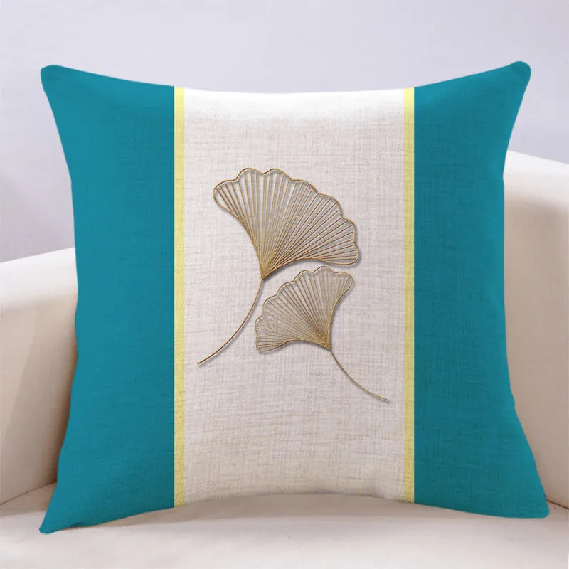 Ginkgo leaf printed square cushion cover on a sofa, available in multiple colours and sizes