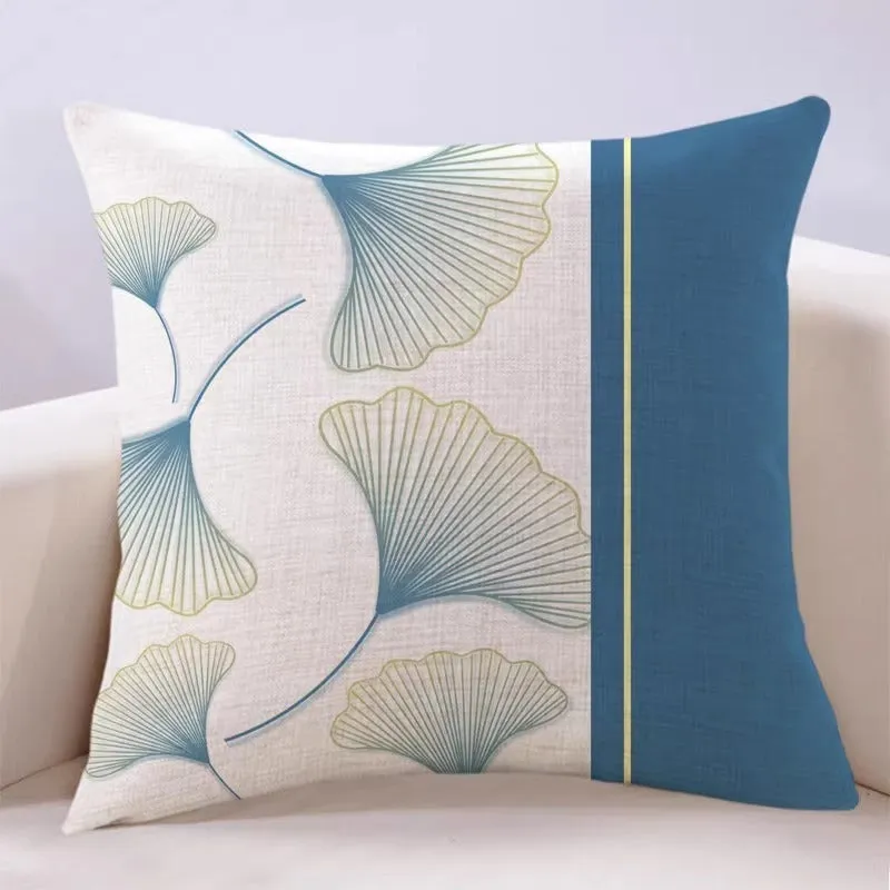 Ginkgo leaf printed square cushion cover on a sofa, available in multiple colours and sizes