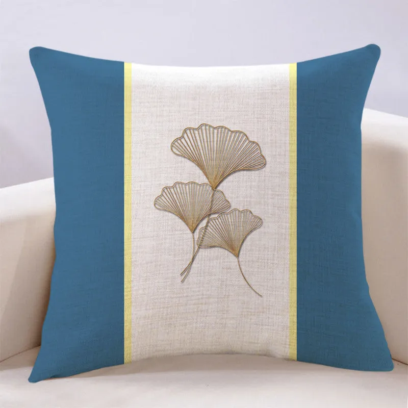 Ginkgo leaf printed square cushion cover on a sofa, available in multiple colours and sizes