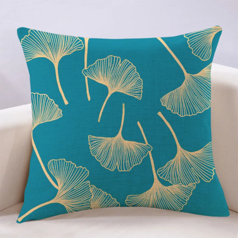Ginkgo leaf printed square cushion cover on a sofa, available in multiple colours and sizes