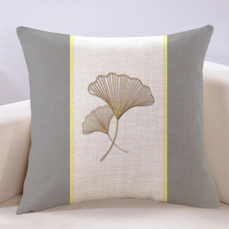 Ginkgo leaf printed square cushion cover on a sofa, available in multiple colours and sizes