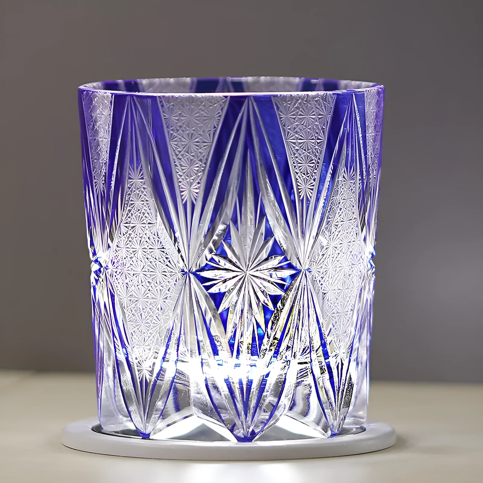 Hand carved blue crystal wine glass with 260ml capacity in retro Japanese style