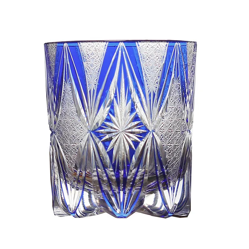 Hand carved blue crystal wine glass with 260ml capacity in retro Japanese style