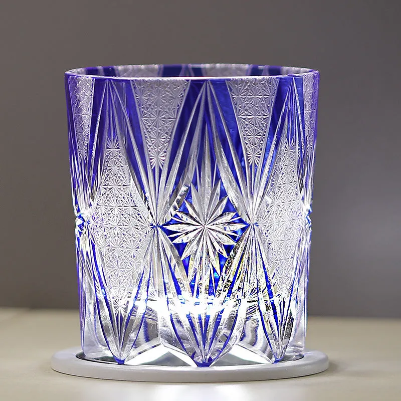 Hand carved blue crystal wine glass with 260ml capacity in retro Japanese style