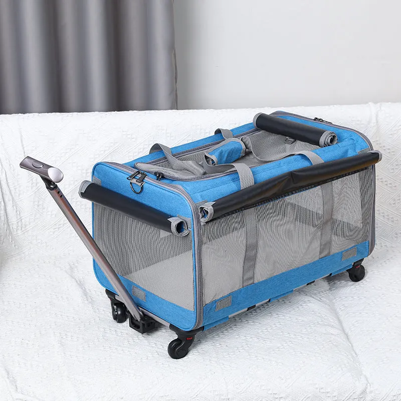 Foldable pet trolley bag in Oxford material with 17.50kg load capacity, solid colour design for cats and small dogs