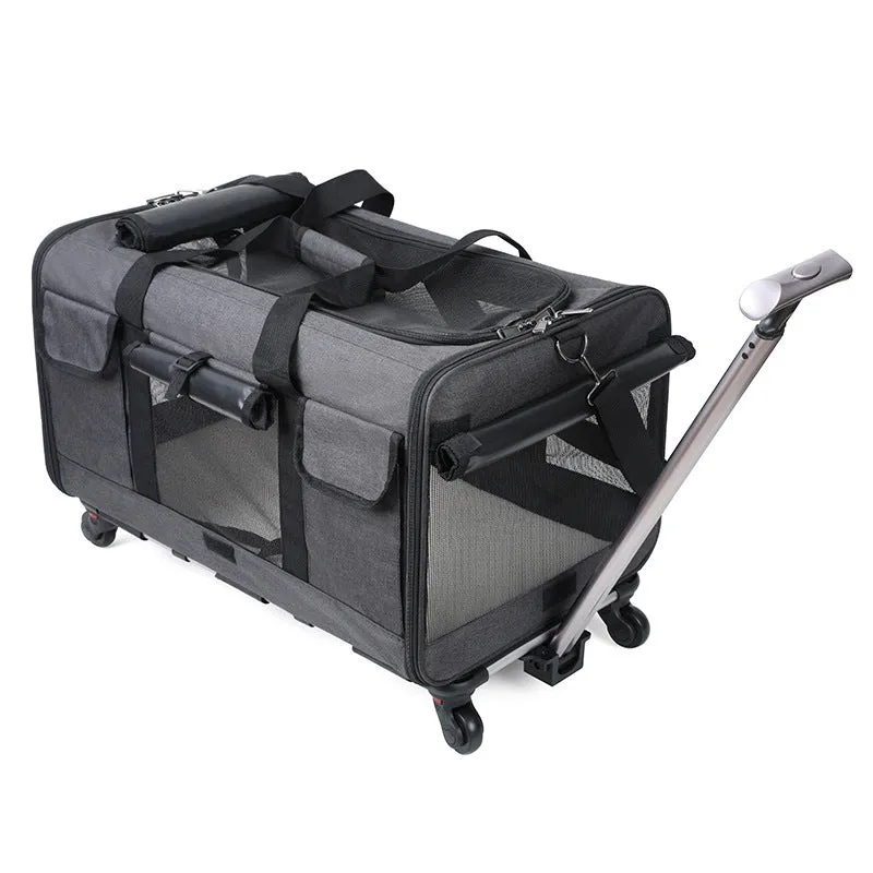 Foldable pet trolley bag in Oxford material with 17.50kg load capacity, solid colour design for cats and small dogs