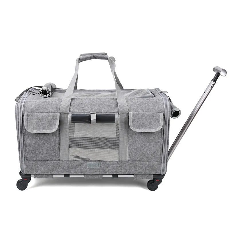 Foldable pet trolley bag in Oxford material with 17.50kg load capacity, solid colour design for cats and small dogs