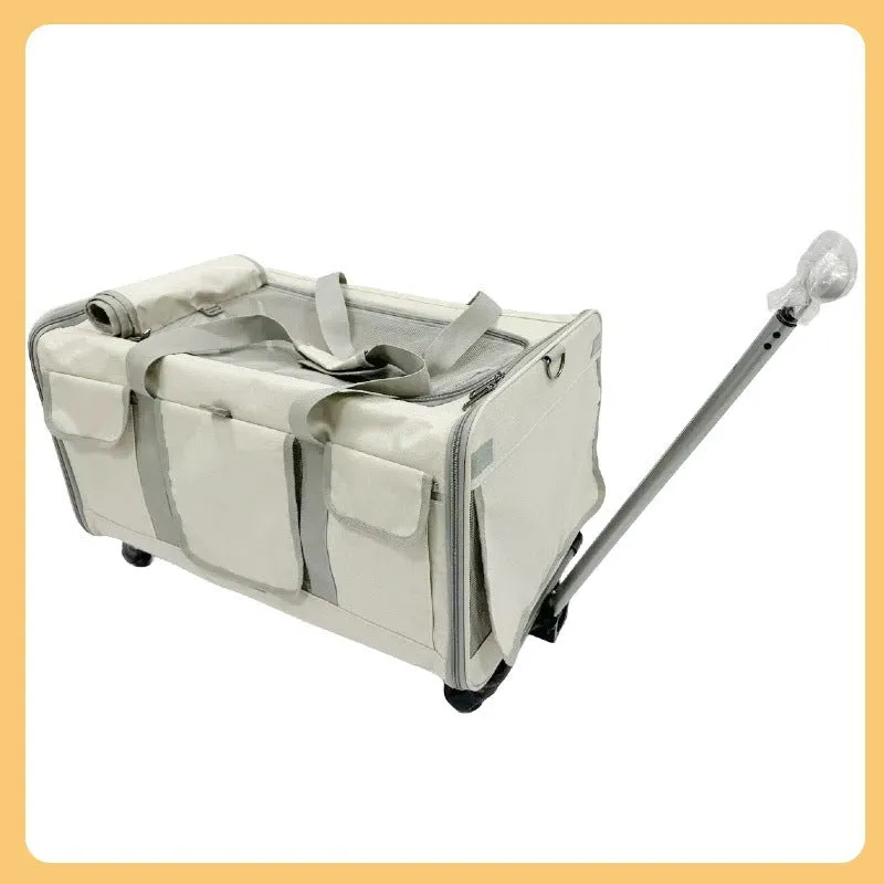 Foldable pet trolley bag in Oxford material with 17.50kg load capacity, solid colour design for cats and small dogs