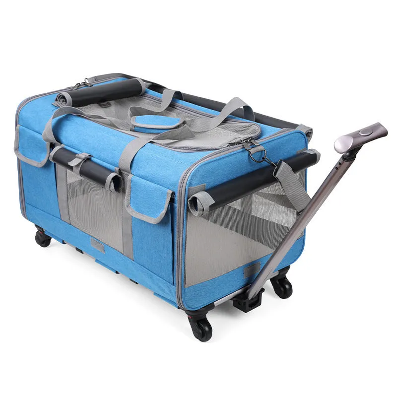 Foldable pet trolley bag in Oxford material with 17.50kg load capacity, solid colour design for cats and small dogs