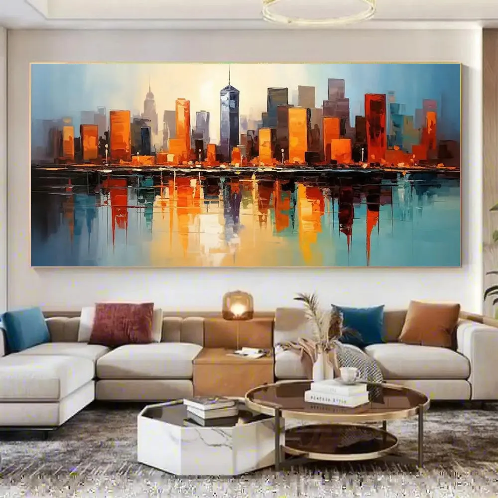Handmade oil painting canvas abstract urban architecture street scene modern decor