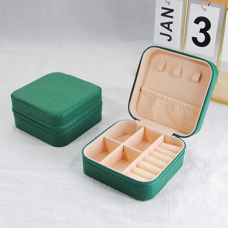 Small leather ins style jewellery box 10x10x5cm cross pattern colours portable storage
