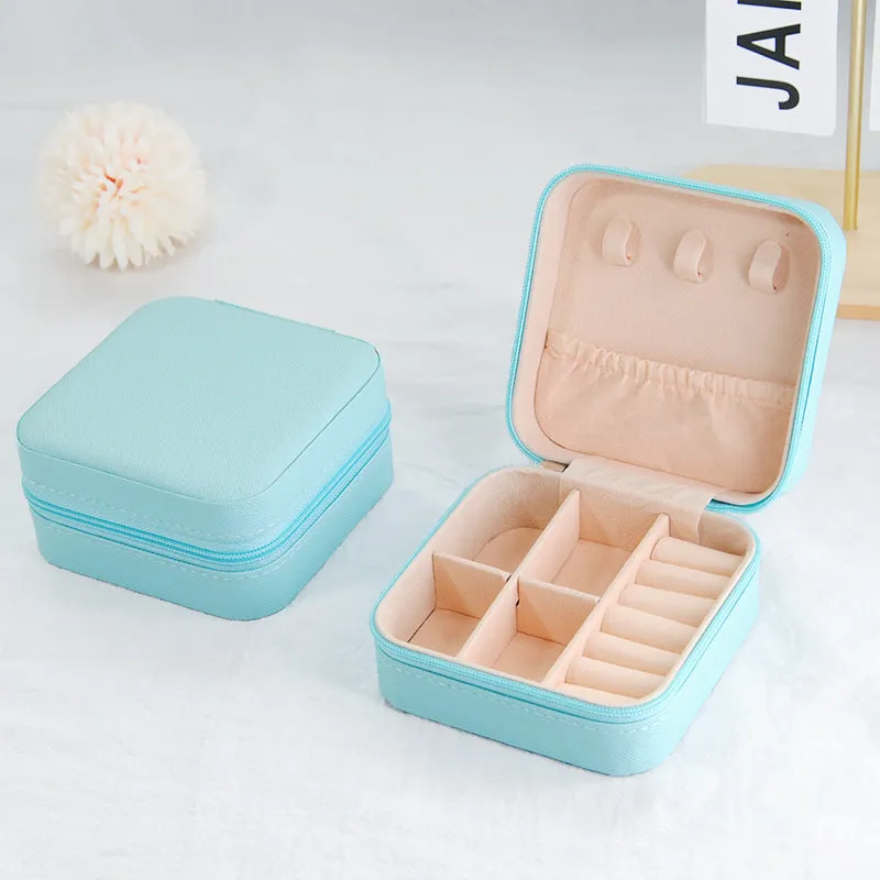 Small leather ins style jewellery box 10x10x5cm cross pattern colours portable storage