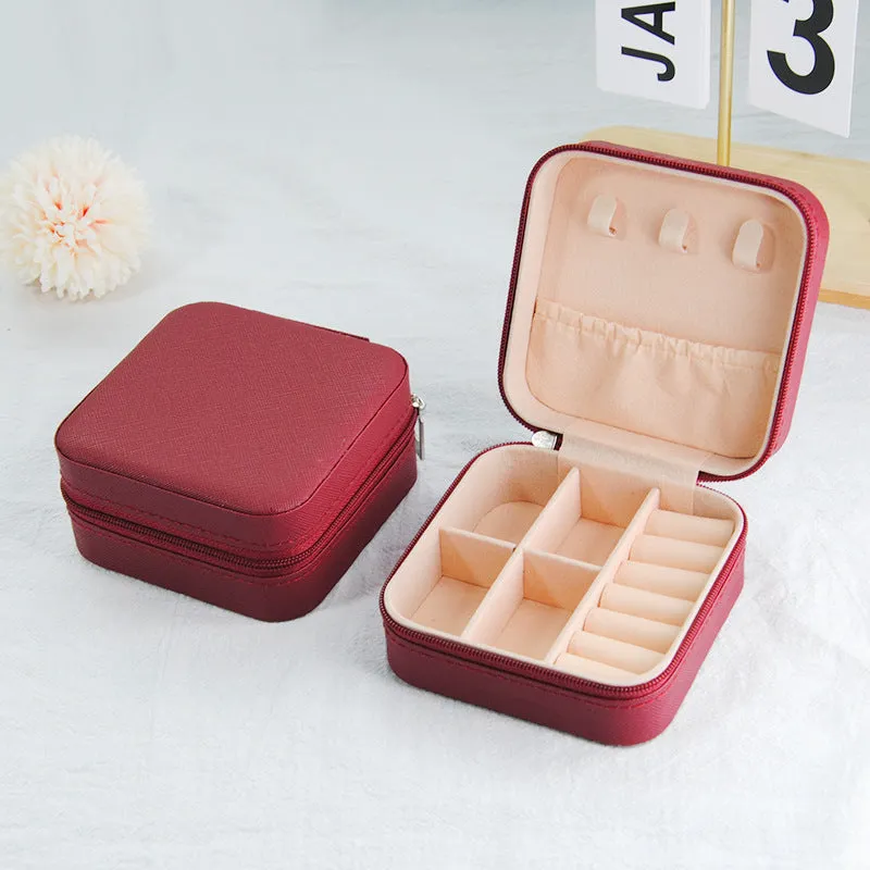 Small leather ins style jewellery box 10x10x5cm cross pattern colours portable storage
