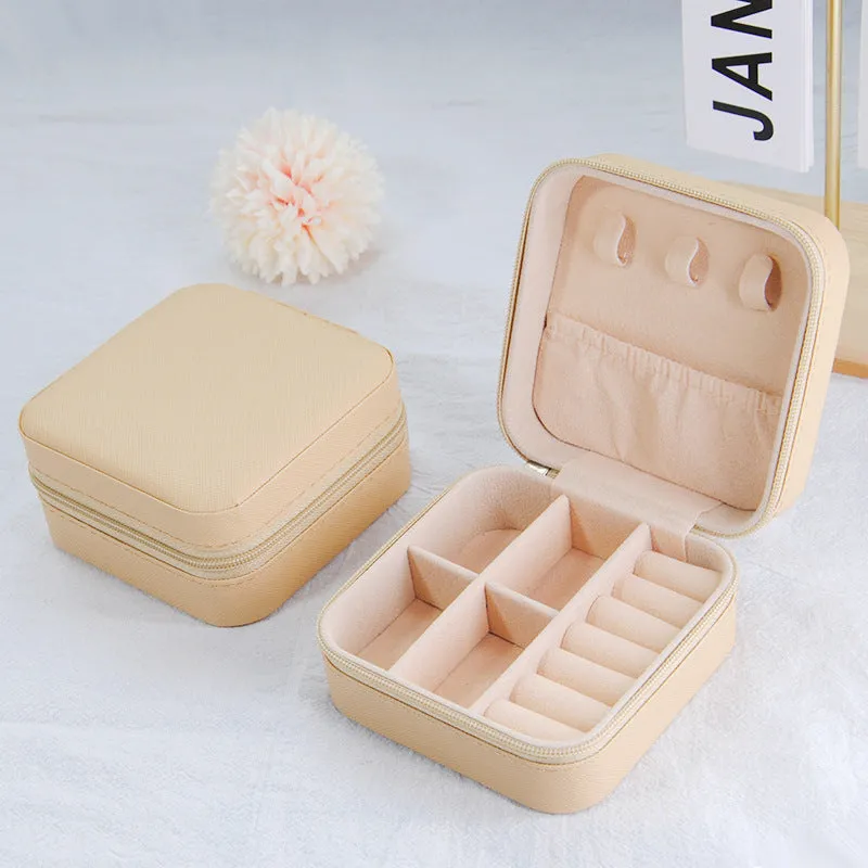 Small leather ins style jewellery box 10x10x5cm cross pattern colours portable storage