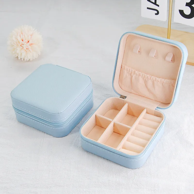 Small leather ins style jewellery box 10x10x5cm cross pattern colours portable storage