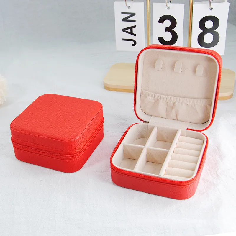 Small leather ins style jewellery box 10x10x5cm cross pattern colours portable storage