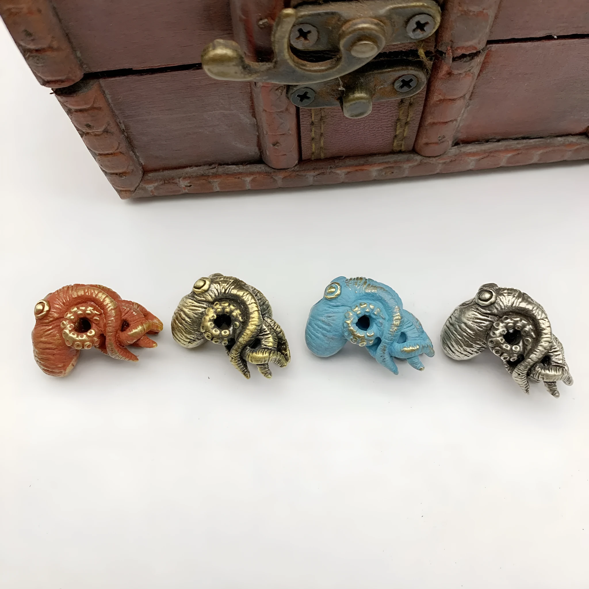 Deep sea octopus car key ring pendant parts in brass and white copper with multiple colour options