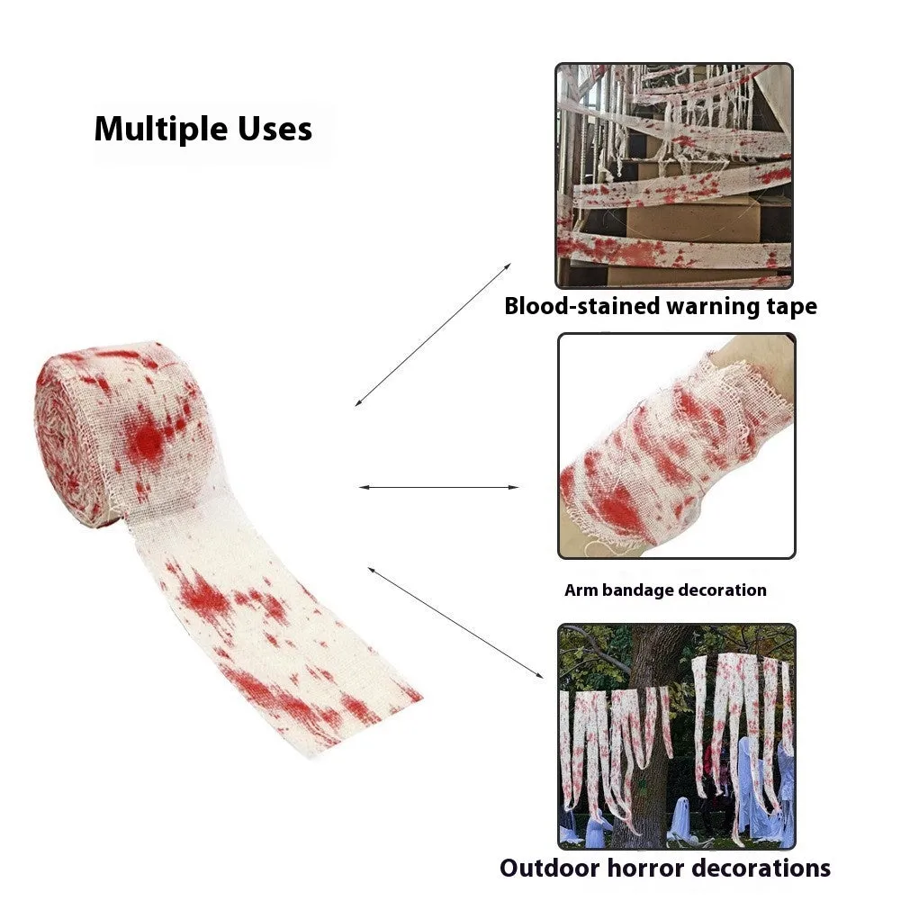 Halloween horror dyed gauze bandage polyester fabric showing white and red colour options with 8cm width