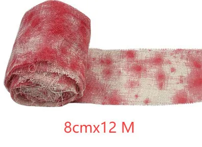 Halloween horror dyed gauze bandage polyester fabric showing white and red colour options with 8cm width