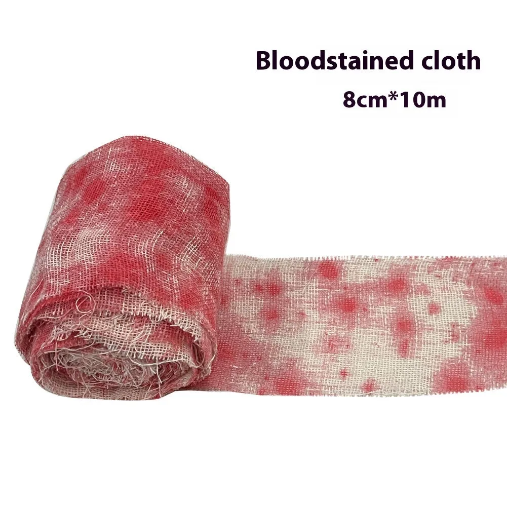 Halloween horror dyed gauze bandage polyester fabric showing white and red colour options with 8cm width